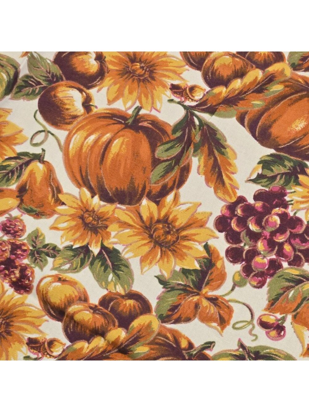 Vintage Pumpkin Table cloth Sunflowers purple berries Acorns Fall Thanksgiving